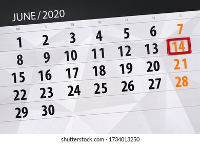 Calendar Planner For The Month June 2020, Deadline Day, 14, Sunday.