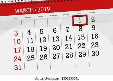 Calendar planner for month march 2019, deadline day, 1, friday