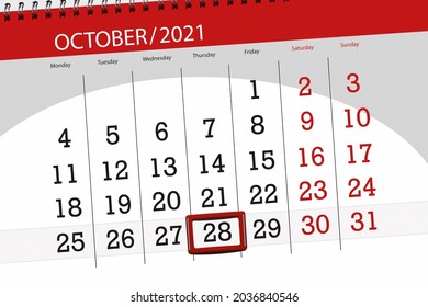 Calendar Planner For The Month October 2021, Deadline Day, 28, Thursday.