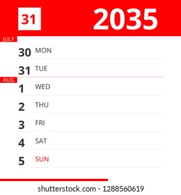 Calendar Planner Week 31 2035 Ends Stock Illustration 1288560619