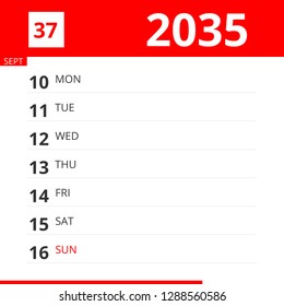 Calendar Planner Week 37 2035 Ends Stock Illustration 1288560586