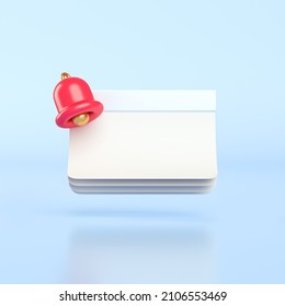 Calendar And Red Bell Icon On Blue Background. 3d Render Illustration