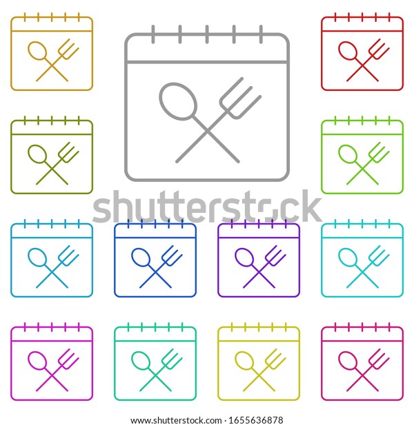 Calendar, restaurant multi color icon. Simple\
thin line, outline of calendar icons for ui and ux, website or\
mobile application on white\
background