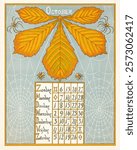 Calendar sheet for October 1901 (1900) by Gebroeders Braakensiek, Netty van der Waarden, Gebroeders Braakensiek and C A J van Dishoeck. Educational poster artwork for school and education.