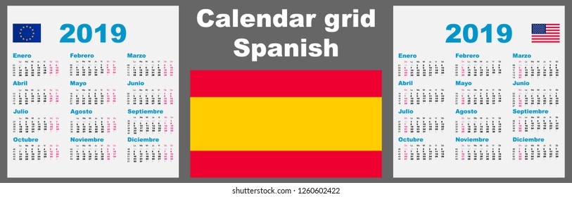 calendar-spanish-2019-set-grid-wall-stock-illustration-1260602422