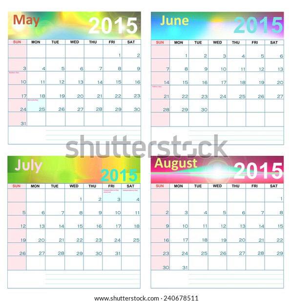 calendar year 2015 mayaugust united statesholidays stock year 2015 calendar united states