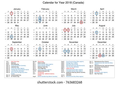 Calendar Year 2018 Public Holidays Bank Stock Illustration 763683268 