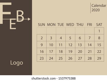 Calendar Year 2020, February Month.