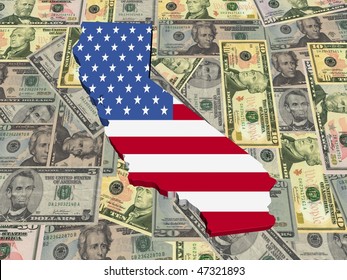 California 3d Map Flag On American Dollars Illustration