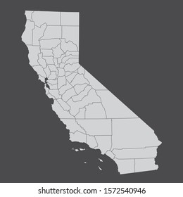 California Counties Map Isolated On Dark Background