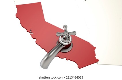 California Map With Water Faucet,3d Rendering