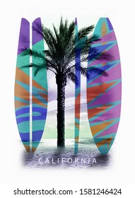 California Palm Photo Rint Illustration, Tee Shirt Graphics, Typography