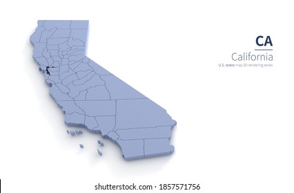 California State Map 3d. State 3D rendering set in the United States.