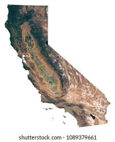 California State Satellite Image Isolated On White Background. Isolated Map Of California (CA). USA State Photo From Space. Elements Of This Image Furnished By NASA.