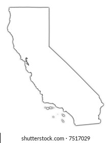 California (USA) Outline Map With Shadow. Detailed, Mercator Projection.
