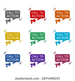 Call to action speech bubble icon isolated on white background. Set icons colorful