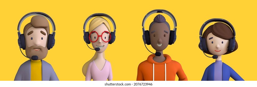 Call center agents avatars collection set. Call center, customer support, telemarketing agents. 3D render style cartoon portraits set. - Powered by Shutterstock