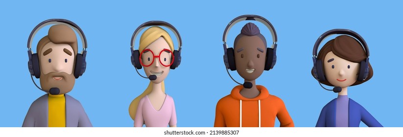 Call center agents avatars collection set. Call center, customer support, telemarketing agents. 3D render style cartoon portraits set. - Powered by Shutterstock