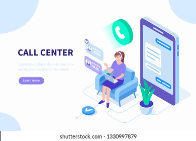 Call center concept. Can use for web banner, infographics, hero images. Flat isometric illustration isolated on white background. - Powered by Shutterstock