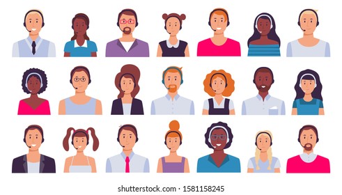 Call center worker. Customer support assistant, secretary workers and 24 7 technical support operator avatar. Helpline working operator, customer service characters. Isolated icons  set - Powered by Shutterstock