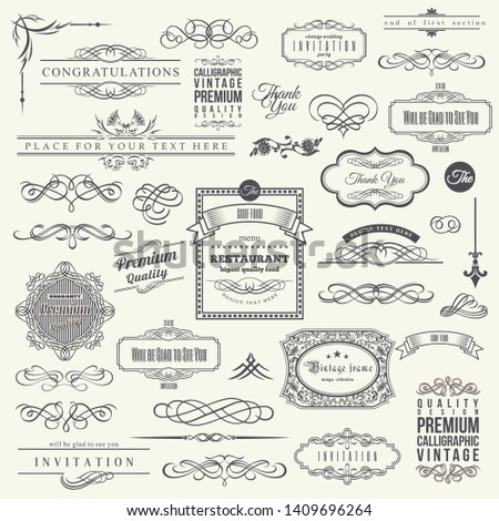 Calligraphic Design Elements, Border Corner Frame and Invitation Collection