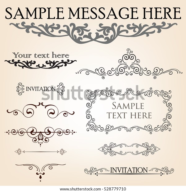 Calligraphic\
flourish design elements. Page decoration doodle vignette set in\
retro style. Elegant vintage borders and dividers for greeting\
card, retro party, wedding\
invitation