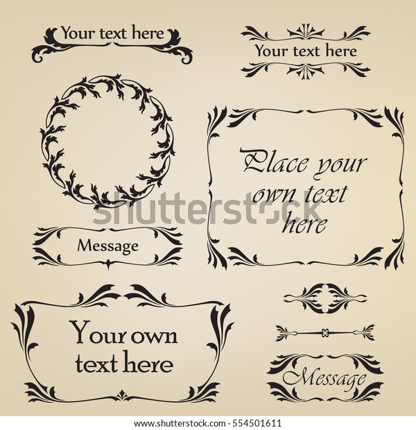 Calligraphic flourish\
design elements. Page decoration vignette set in retro style.\
Elegant vintage borders and dividers for greeting card, retro\
party, wedding\
invitation.
