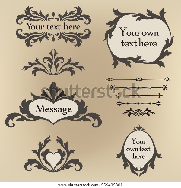 Calligraphic flourish\
design elements. Page decoration vignette set in retro style.\
Elegant vintage borders and dividers for greeting card, retro\
party, wedding\
invitation