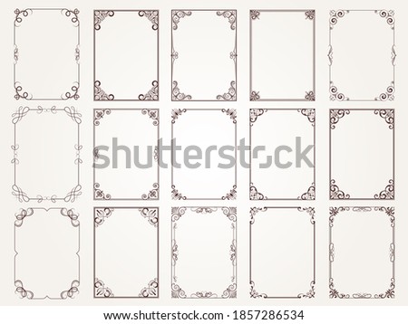 Calligraphic frames. Borders corners ornate frames for certificate floral classic designs collection