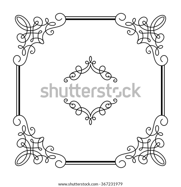 Calligraphic square frame, simple frame
ornament, decorative design element in retro style, certificate or
invitation template on white, raster
illustration