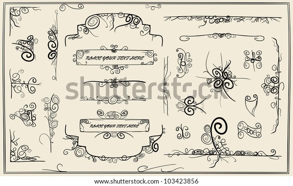 Calligraphy doodle design elements and page\
frame\
decoration