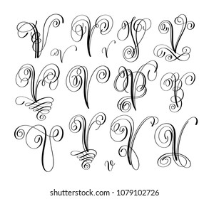 Calligraphy Lettering Script Font V Set Stock Illustration 1079102726 ...