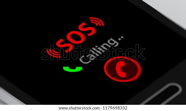 Calling S.O.S (International Call for\
Help) on smartphone.  3D\
illustration.\
