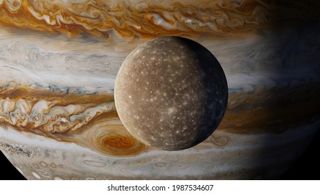 Callisto moon of Jupiter, high quality 3d rendering astronomy illustration