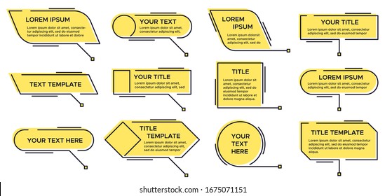 Callout Title. Call Text Graphic, Modern Infographic Yellow Layout Titles And Video, News Callouts Simple Text Box Isolated Line  Set