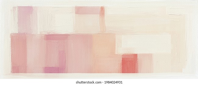 Calm hand painted beige art background. 10K wide acrylic on paper abstract painting, light panoramic wall art with brush strokes texture. Coral, sand pastel palette colors