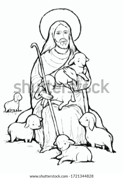 Calm Jesus Lamb Background Illustration Children Stock Illustration ...