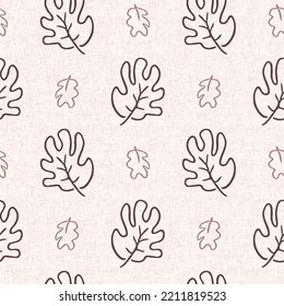 Calm Newborn Minimal Leaf Foliage Seamless Pattern. Gender Neutral Baby Nursery Decor Background. Scandi Style Sketch Wallpaper Background Tile Or Toddler Inclusive Apparel Fashion.