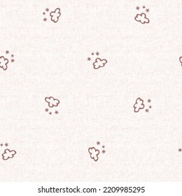 Calm Newborn Minimal Seamless Cloud Pattern. Gender Neutral Baby Nursery Decor Background. Scandi Style Sketch Wallpaper Background Tile Or Toddler Inclusive Apparel Fashion.