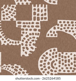 Calm scribble shape minimal shape seamless pattern. Gender neutral baby nursery natural brown linen decor background. Scandi style sketch doodle wallpaper in decorative kid fashion swatch. 