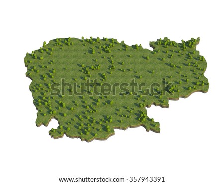 Cambodia 3D map section cut isolated on white with clipping path
