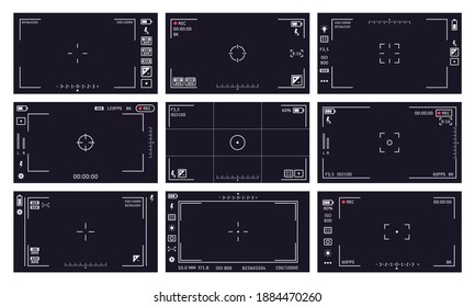 Camcorder Viewfinder Interface. Camera Viewfinder, Digital Display Video Quality, Rec Time, Battery. Cam Viewfinder Screen  Illustrations. Focusing Screen, Image Stabilization