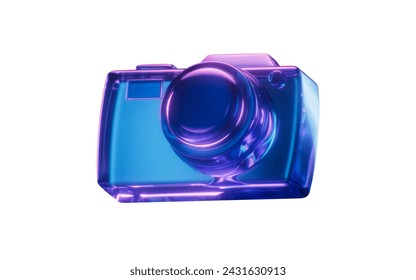 Camera with dark neon light effect, 3d rendering. 3D illustration.