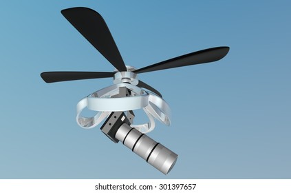 Camera drone flying in the air