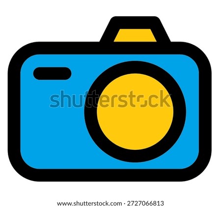 Camera flat icon. Vector Pictogram. Blue and yellow colors.