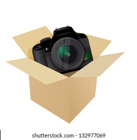 camera inside a box illustration design over white