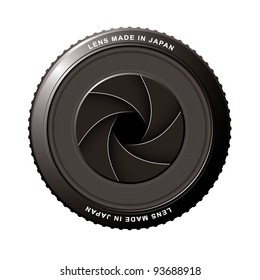 Camera lens with black shutter blades and aperture