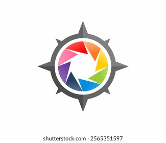 Camera lens inside the compass logo