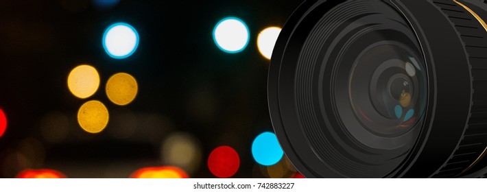 Camera lens with reflections - 3d render