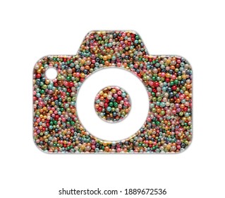 Camera Lense Beads Icon Logo Handmade Embroidery, 3d Illustration